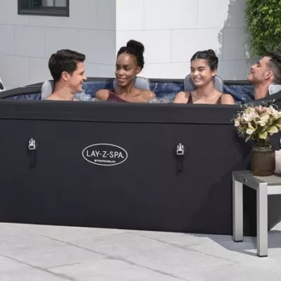 Lay-Z-Spa® 64.5" x 64.5" x 25.5"/1.64m x 1.64m x 65cm Stockholm ThermaCore UltraFit Smart AirJet 6 Black Square