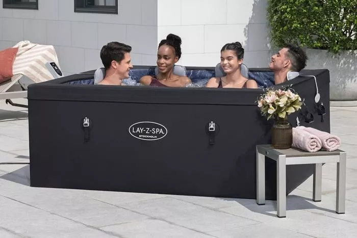 Lay-Z-Spa® 64.5" x 64.5" x 25.5"/1.64m x 1.64m x 65cm Stockholm ThermaCore UltraFit Smart AirJet 6 Black Square