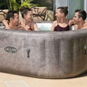 Lay-Z-Spa® 71&Prime; x 71&Prime; x 28&Prime;/1.80m x 1.80m x 71cm Rome MaxHold EnergySense UltraFit Smart AirJet 6 Brown Marble Square