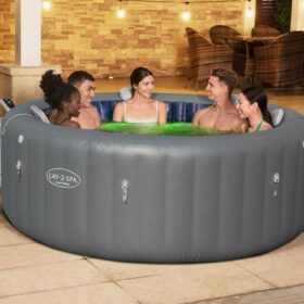 Lay-Z-Spa® 85&Prime; x 31.5&Prime;/2.16m x 80cm Santorini MaxHold EnergySense Smart Luxe HydroJet Pro 7 Grey Round