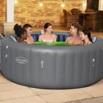 Lay-Z-Spa® 85" x 31.5"/2.16m x 80cm Santorini MaxHold EnergySense Smart Luxe HydroJet Pro 7 Grey Round