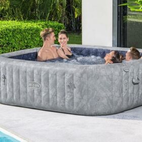 Lay-Z-Spa® 90.5&Prime; x 90.5&Prime; x 28&Prime;/2.30m x 2.30m x 71cm San Francisco MaxHold EnergySense Smart Luxe HydroJet Pro 7 Grey Marble Square