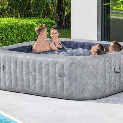 Lay-Z-Spa® 90.5" x 90.5" x 28"/2.30m x 2.30m x 71cm San Francisco MaxHold EnergySense Smart Luxe HydroJet Pro 7 Grey Marble Square