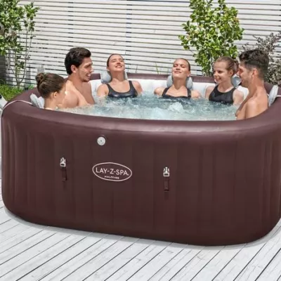 Lay-Z-Spa® 79" x 79" x 31.5"/2.01m x 2.01m x 80cm Maldives MaxHold EnergySense Smart Luxe HydroJet Pro 7 Burgundy Square