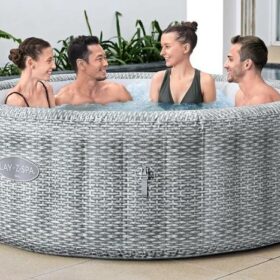 Lay-Z-Spa® 77&Prime; x 28&Prime;/1.96m x 71cm Bali MaxHold EnergySense UltraFit Smart AirJet 6 Grey Rattan Round