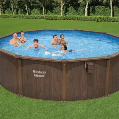 Piscine acier hors sol ronde Hydrium 490 x 130 cm effet bois